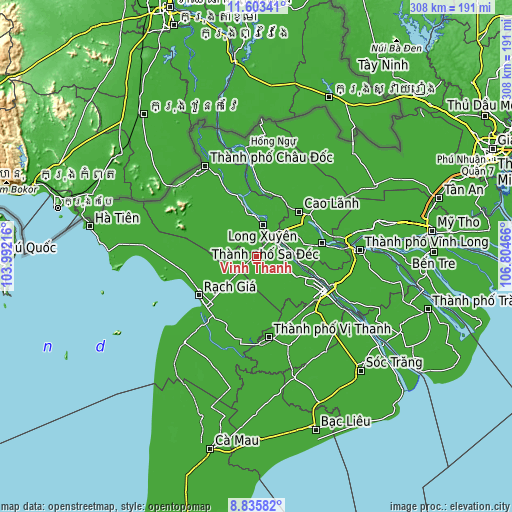 Topographic map of Vĩnh Thạnh