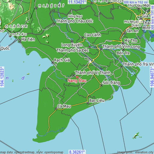 Topographic map of Nàng Mau