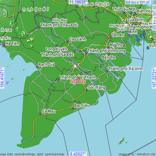 Topographic map of Ngã Bảy