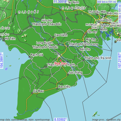 Topographic map of Ngã Sáu