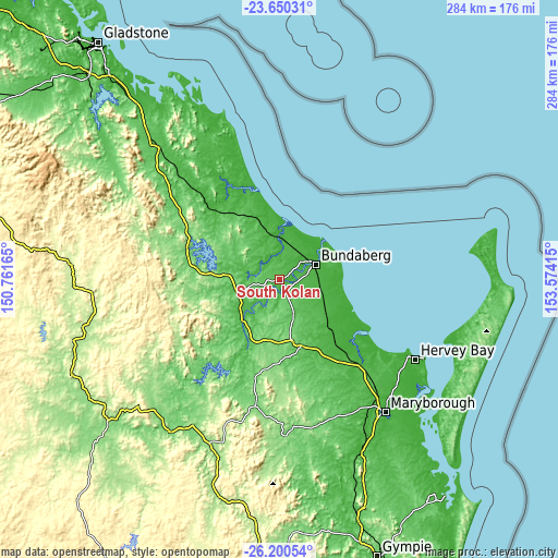 Topographic map of South Kolan