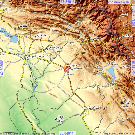 Topographic map of Erbil