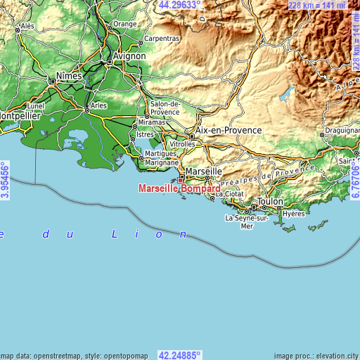 Topographic map of Marseille Bompard