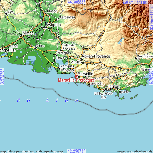 Topographic map of Marseille Prefecture