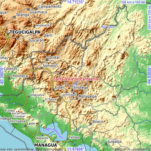 Topographic map of Santa Maía de Pantasma