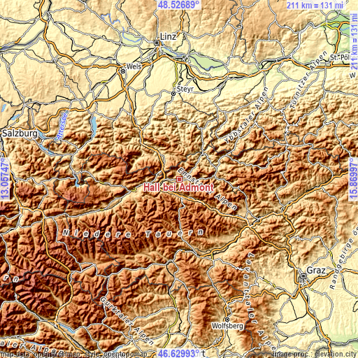 Topographic map of Hall bei Admont