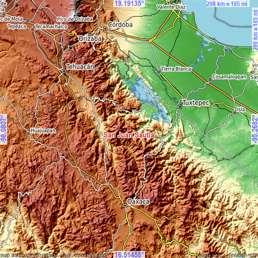 Topographic map of San Juan Sautla