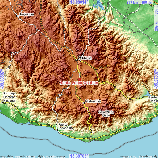 Topographic map of Santa Lucía Ocotlán