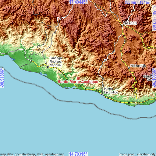 Topographic map of Santa María Acatepec