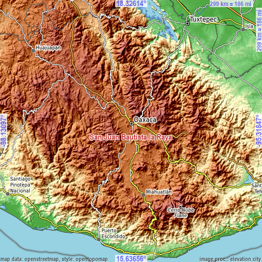 Topographic map of San Juan Bautista la Raya