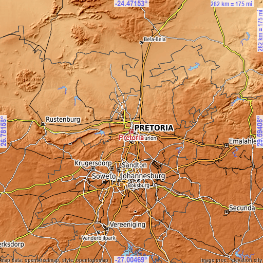 Topographic map of Pretoria