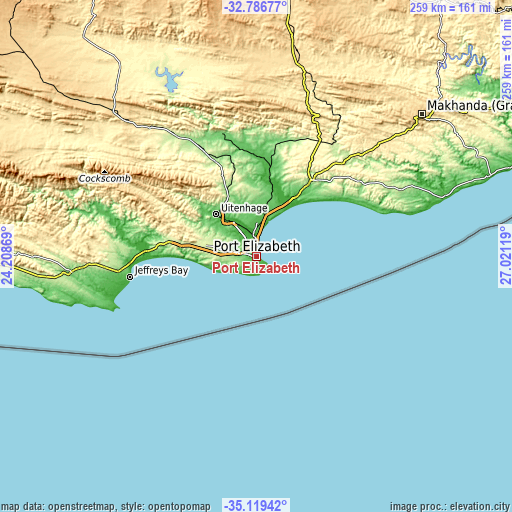 Topographic map of Port Elizabeth