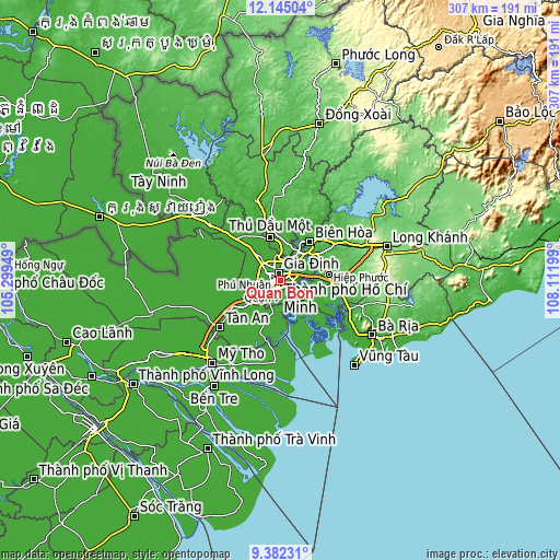 Topographic map of Quận Bốn