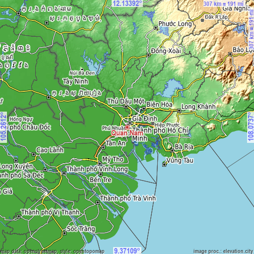 Topographic map of Quận Năm
