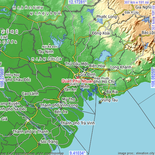 Topographic map of Quận Phú Nhuận