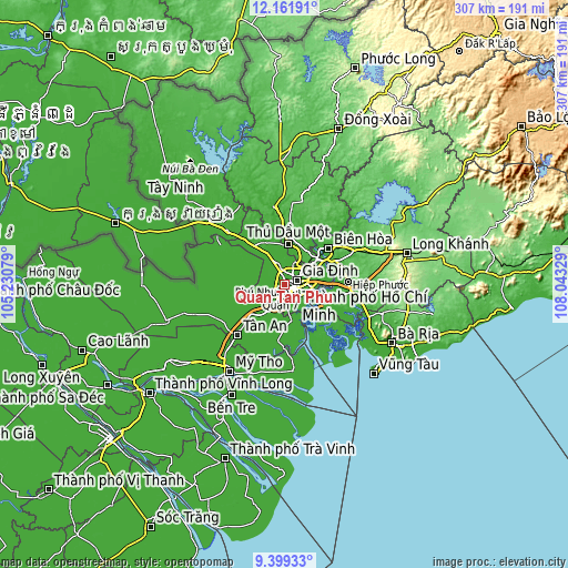 Topographic map of Quận Tân Phú