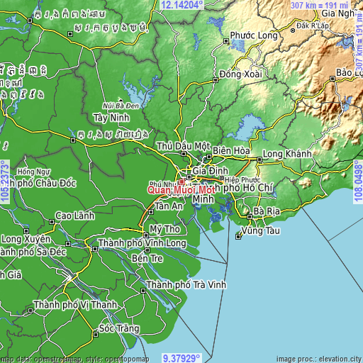 Topographic map of Quận Mười Một