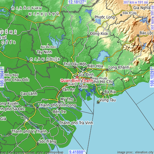 Topographic map of Quận Bình Thạnh