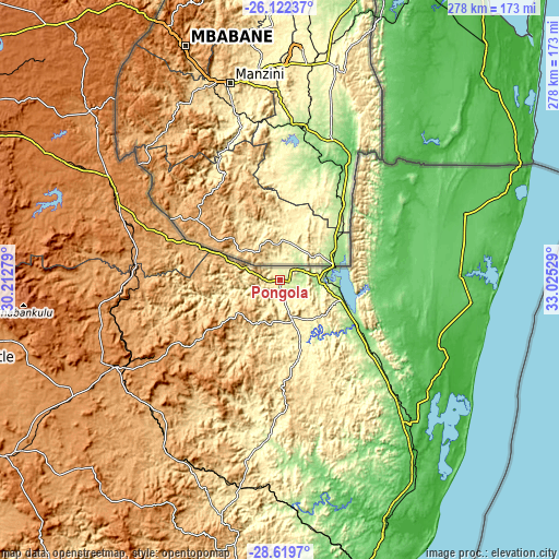 Topographic map of Pongola