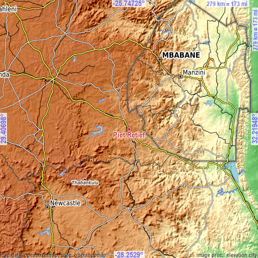 Topographic map of Piet Retief