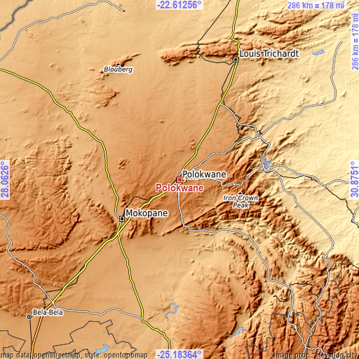 Topographic map of Polokwane