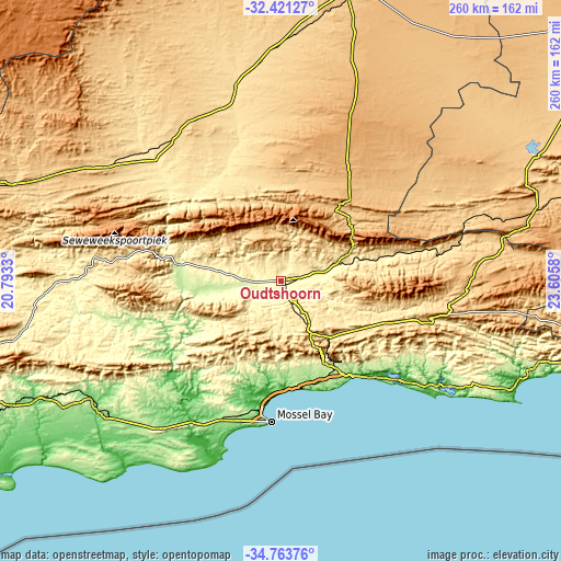 Topographic map of Oudtshoorn