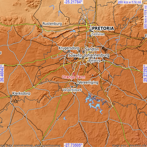 Topographic map of Orange Farm