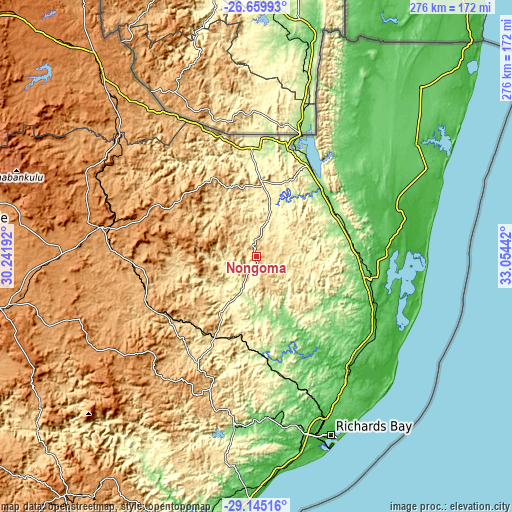 Topographic map of Nongoma
