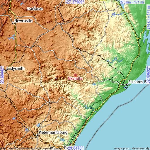Topographic map of Nkandla