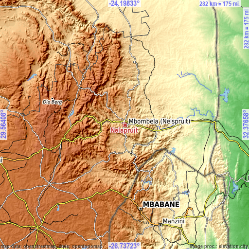 Topographic map of Nelspruit