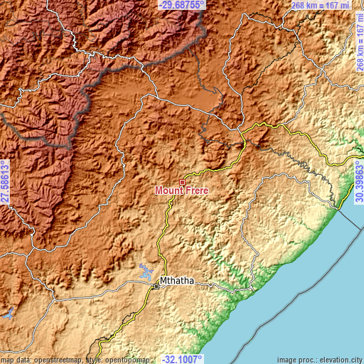 Topographic map of Mount Frere
