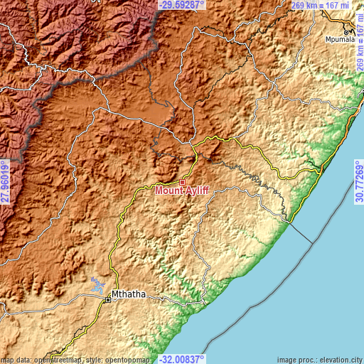 Topographic map of Mount Ayliff