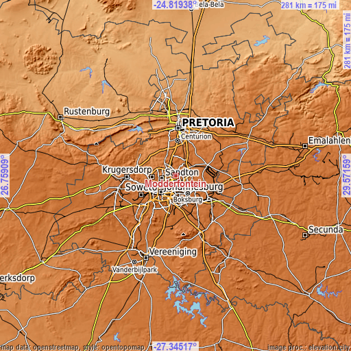 Topographic map of Modderfontein