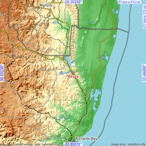 Topographic map of Mkuze