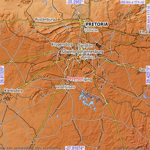 Topographic map of Meyerton