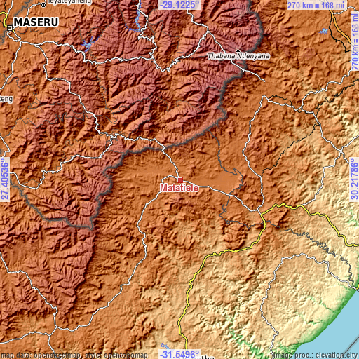 Topographic map of Matatiele
