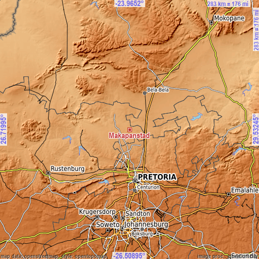 Topographic map of Makapanstad