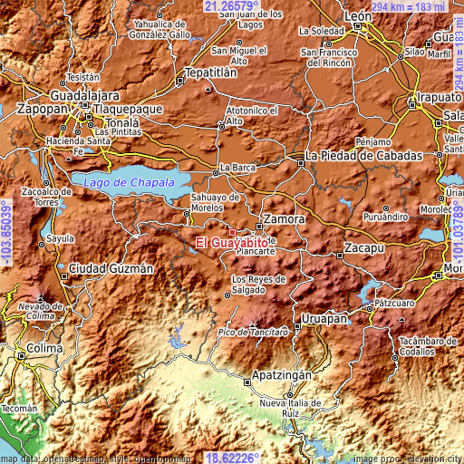 Topographic map of El Guayabito