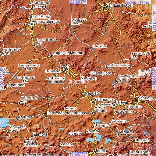 Topographic map of El Coecillo