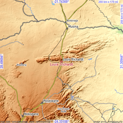 Topographic map of Louis Trichardt