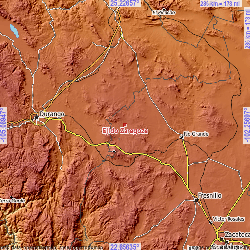 Topographic map of Ejido Zaragoza