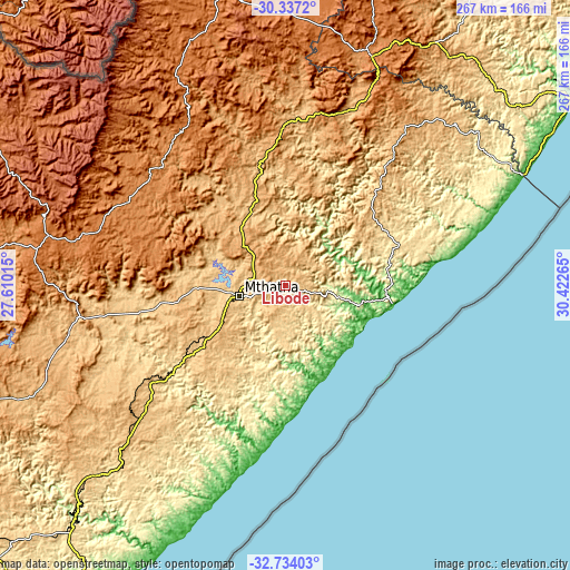 Topographic map of Libode