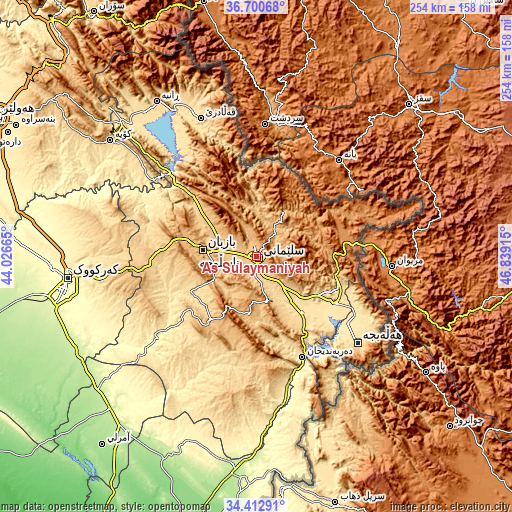 Topographic map of As Sulaymānīyah