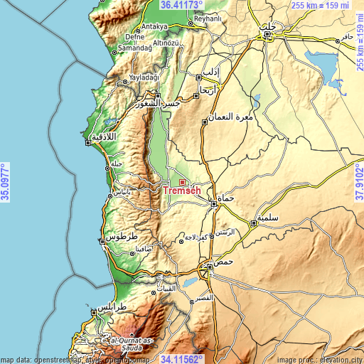 Topographic map of Tremseh
