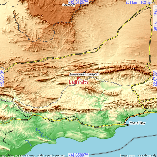 Topographic map of Ladismith