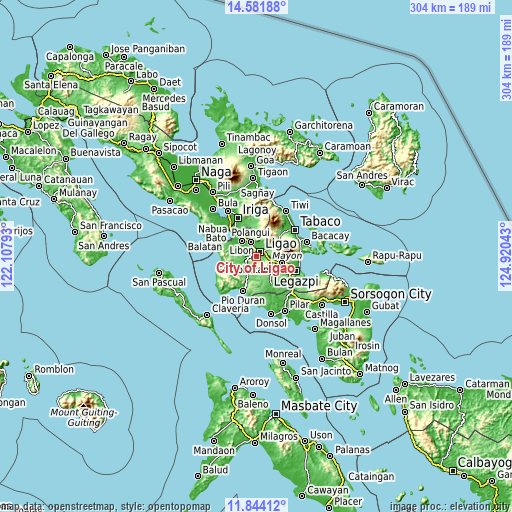 Topographic map of City of Ligao