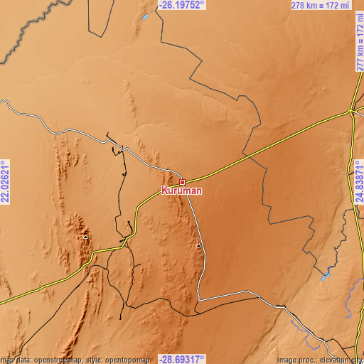 Topographic map of Kuruman