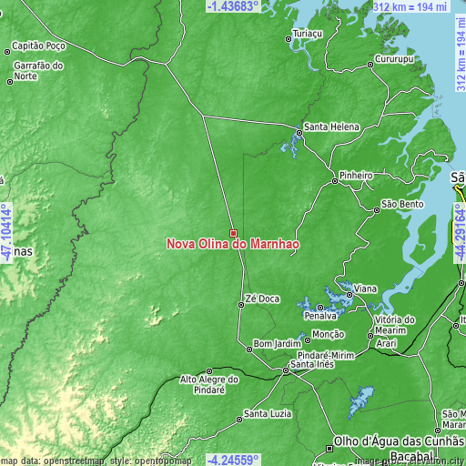 Topographic map of Nova Olina do Marnhao