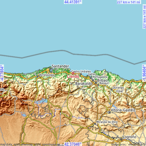 Topographic map of Liendo