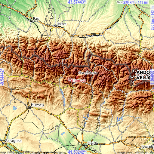 Topographic map of Villanova